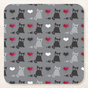 Dessous De Verre Carré motif de chaton et de souris