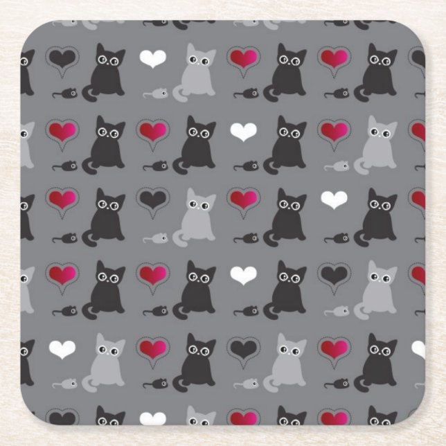 Dessous De Verre Carré motif de chaton et de souris (Devant)