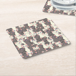 Dessous De Verre Carré Motif de chats blancs et gris