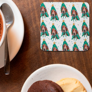 Dessous De Verre Carré Motif de chien Basset Hound mignon pour Noël