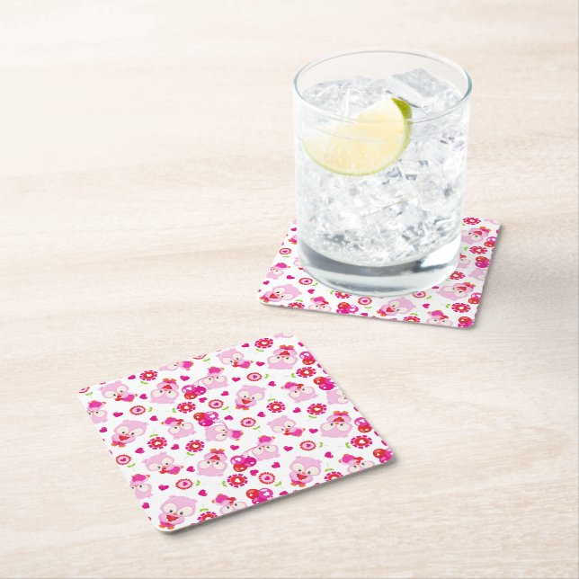 Dessous De Verre Carré Motif De Chouettes, Chouettes Mignonnes, Chouettes (En situation)