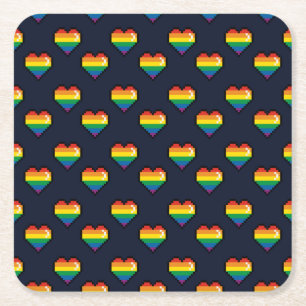 Dessous De Verre Carré Motif de coeur Rainbow 8 Bit