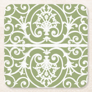 Dessous De Verre Carré Motif de défilement vert olive