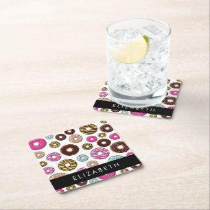 Dessous De Verre Carré Motif De Donuts, De Donuts Colorés, Votre Nom