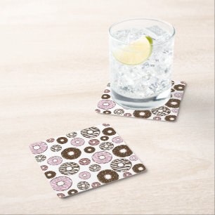 Dessous De Verre Carré Motif De Donuts, Donuts Roses, Donuts Brown