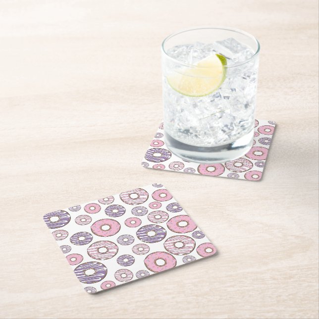 Dessous De Verre Carré Motif De Donuts, Donuts Roses, Donuts Violets (En situation)