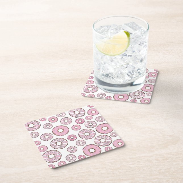 Dessous De Verre Carré Motif De Donuts, Donuts Roses, Saupoudrages (En situation)