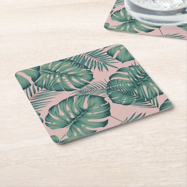 Dessous De Verre Carré Motif de feuille tropicale (Incliné)