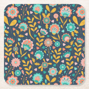 Dessous De Verre Carré Motif de fleur d'art populaire