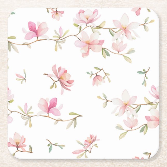 Dessous De Verre Carré Motif de fleur rose mou d'aquarelle (Devant)
