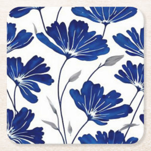 Dessous De Verre Carré Motif de fleurs bleu marine