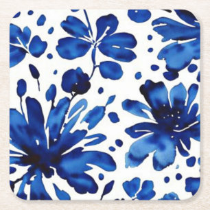 Dessous De Verre Carré Motif de fleurs bleu marine