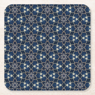Dessous De Verre Carré Motif de fleurs bleues de minuit