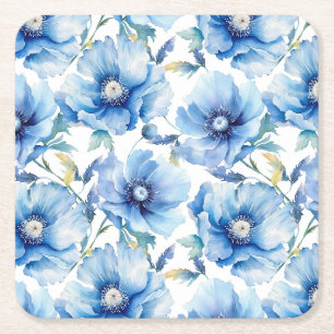 Dessous De Verre Carré Motif de fleurs Blue Poppies