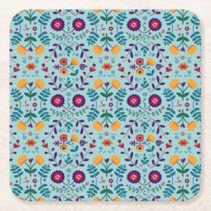Dessous De Verre Carré Motif de fleurs d'art populaire joli