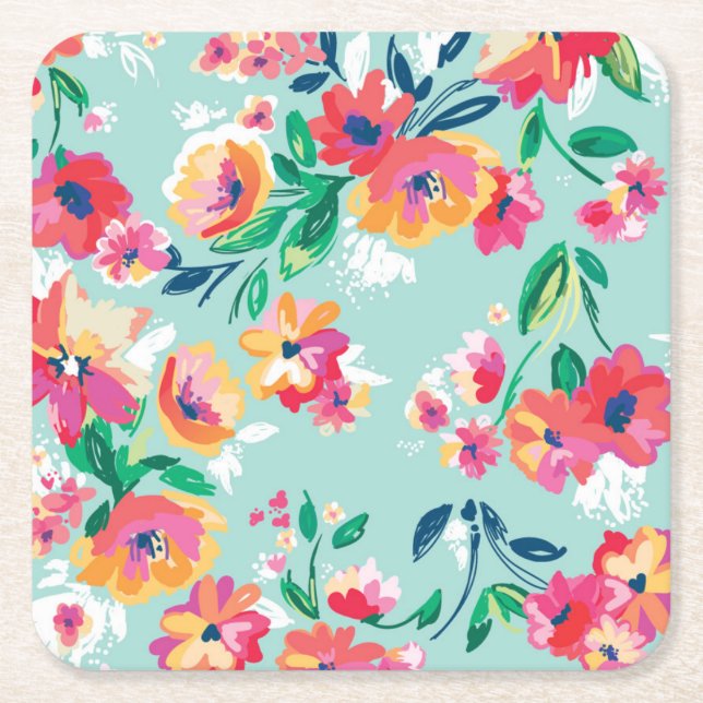 Dessous De Verre Carré Motif de fleurs peint (Devant)