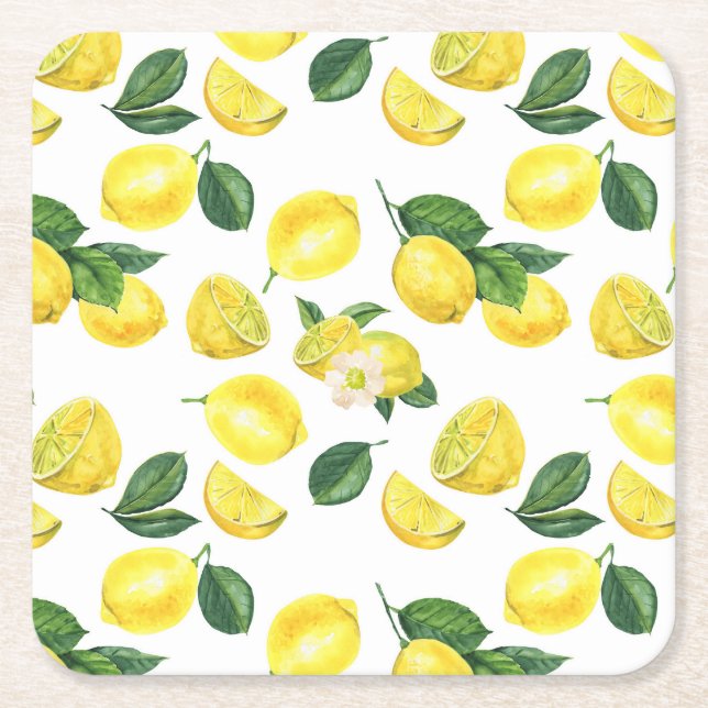 Dessous De Verre Carré Motif de fruits aux citrons jaunes (Devant)