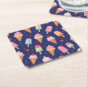 Dessous De Verre Carré Motif de glace, popsicles et cerises