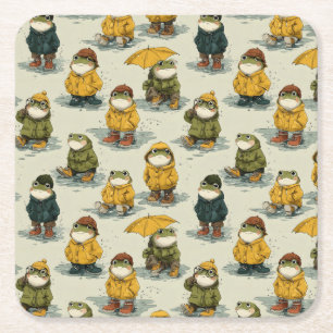 Dessous De Verre Carré Motif de grenouilles fantaisistes en imperméables