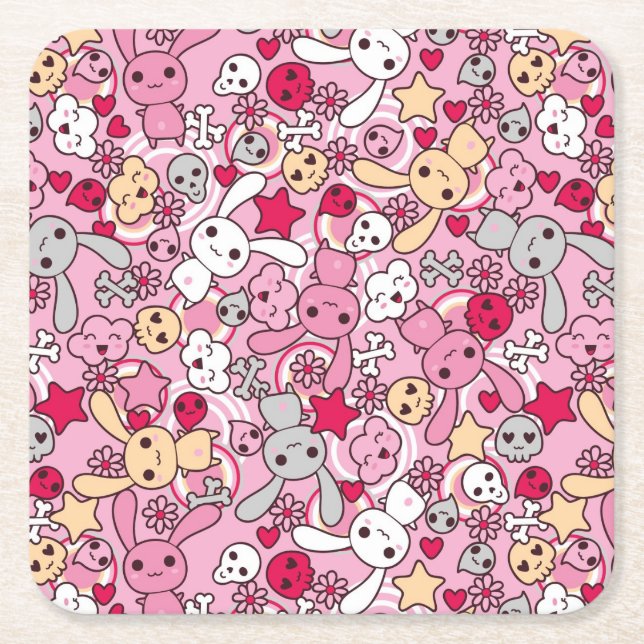 Dessous De Verre Carré Motif de Kawaii (Devant)