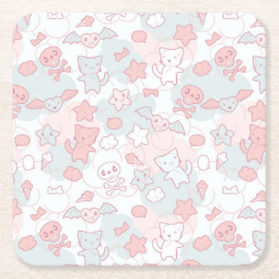 Dessous De Verre Carré motif de kawaii avec le griffonnage
