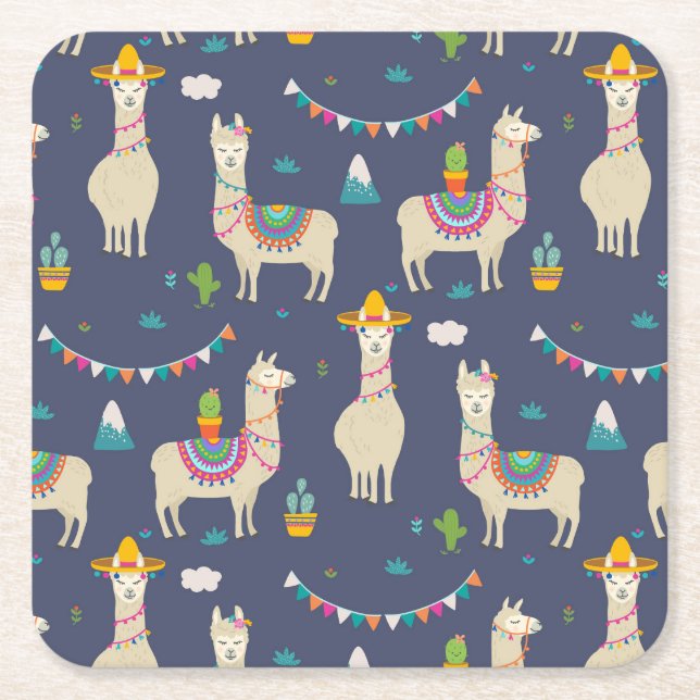 Dessous De Verre Carré Motif de lama de célébration (Devant)