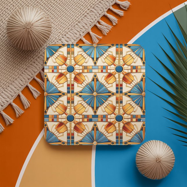 Dessous De Verre Carré Motif de mosaïque géométrique marocaine #1 Turquoi (Créateur téléchargé)