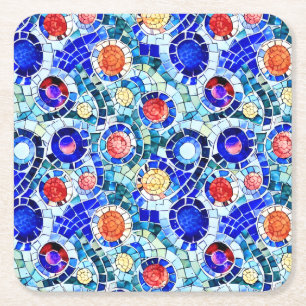 Dessous De Verre Carré Motif de mosaïque multicolore inspiré par Gaudi