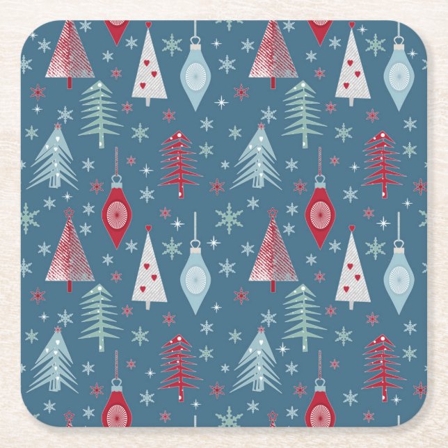 Dessous De Verre Carré Motif de Noël d'hiver. (Devant)
