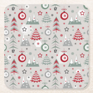 Dessous De Verre Carré Motif de Noël d'hiver.