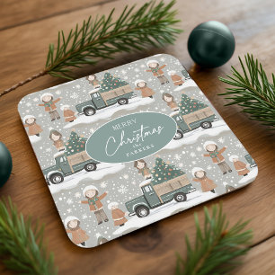 Dessous De Verre Carré Motif de Noël Earth Tones #2 ID1009