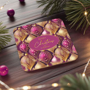 Dessous De Verre Carré Motif de Noël Magenta Gold#12 ID1009