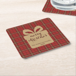 Dessous De Verre Carré Motif de Noël Rouge Plaid -