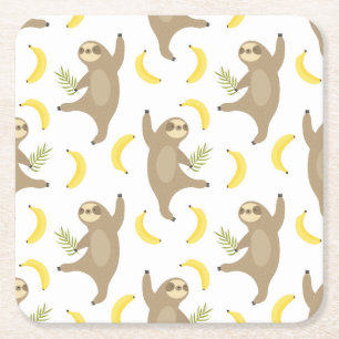 Dessous De Verre Carré Motif de paresses et de bananes