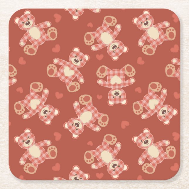 Dessous De Verre Carré motif de patchwork d'ours (Devant)