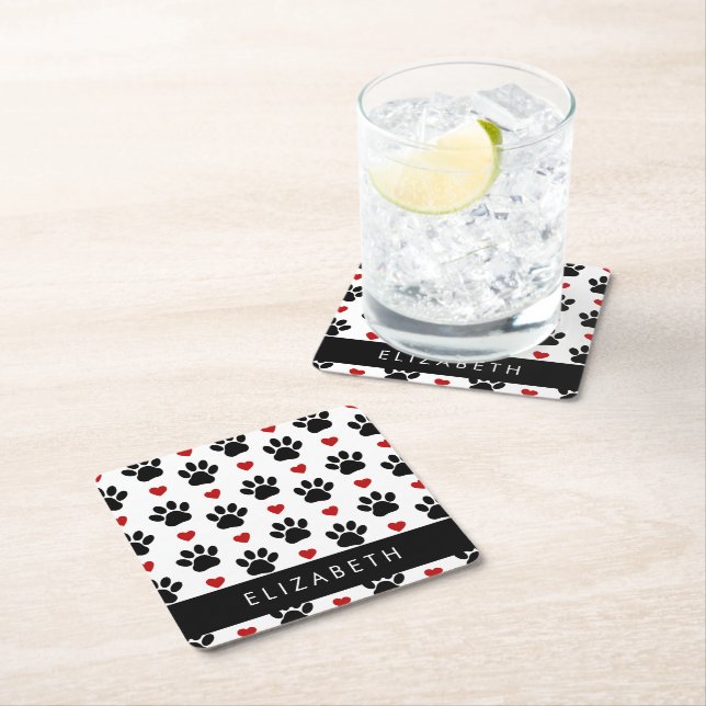 Dessous De Verre Carré Motif De Pâtes, Pâtes Noires, Coeurs Rouges, Votre (En situation)