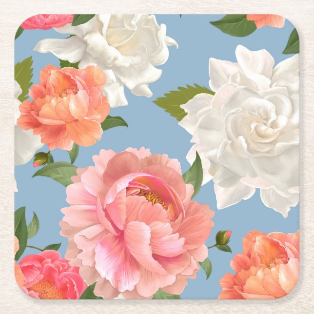 Dessous De Verre Carré Motif de Peony (Devant)