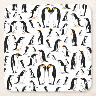 Dessous De Verre Carré Motif de pingouin noir et blanc
