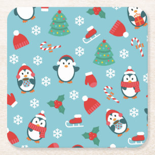 Dessous De Verre Carré Motif de pingouins de Noël mignons