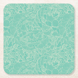 Dessous De Verre Carré Motif de pivoine de turquoise