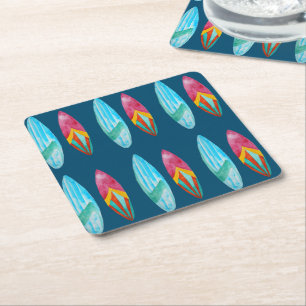 Dessous De Verre Carré Motif de planche de surf aquarelle