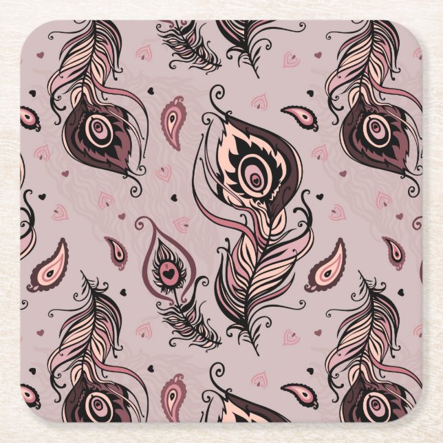 Dessous De Verre Carré Motif de plume de paon (Devant)