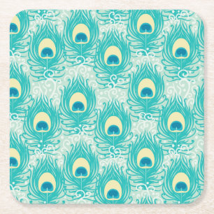 Dessous De Verre Carré Motif de plumes de paon