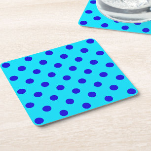 Dessous De Verre Carré Motif de points polka cyan et bleu