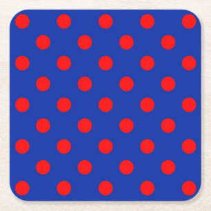 Dessous De Verre Carré Motif de pois rouges sur fond bleu