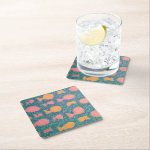 Dessous De Verre Carré Motif de poissons tropicaux peints