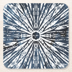 Dessous De Verre Carré Motif de radial d'encre d'indigo