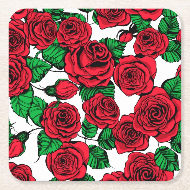Dessous De Verre Carré Motif de roses rouges (Devant)