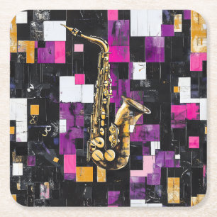Dessous De Verre Carré Motif de saxophone moderne