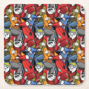 Dessous De Verre Carré Motif de scooter de chats et de chiens